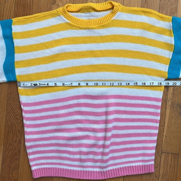 Colorful 80s Acrylic Striped Sweater Made in USA XS/S Crewneck Knit Pullover - Picture 8 of 11
